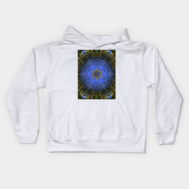 Blue Sky and Fall Foliage Textile Pattern Kids Hoodie by Zen Goat 